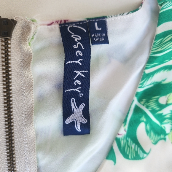Casey Keys Tank Top Beach Vacation Tropical Print Cruise Palm Leaf Beige Green L - Picture 4 of 10